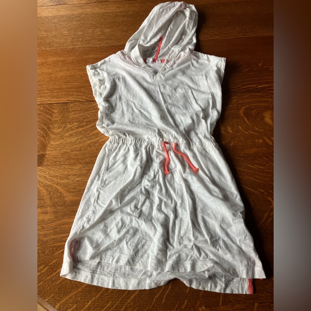 GAP Kids White Hooded Swim Coverup with Coral Drawstring